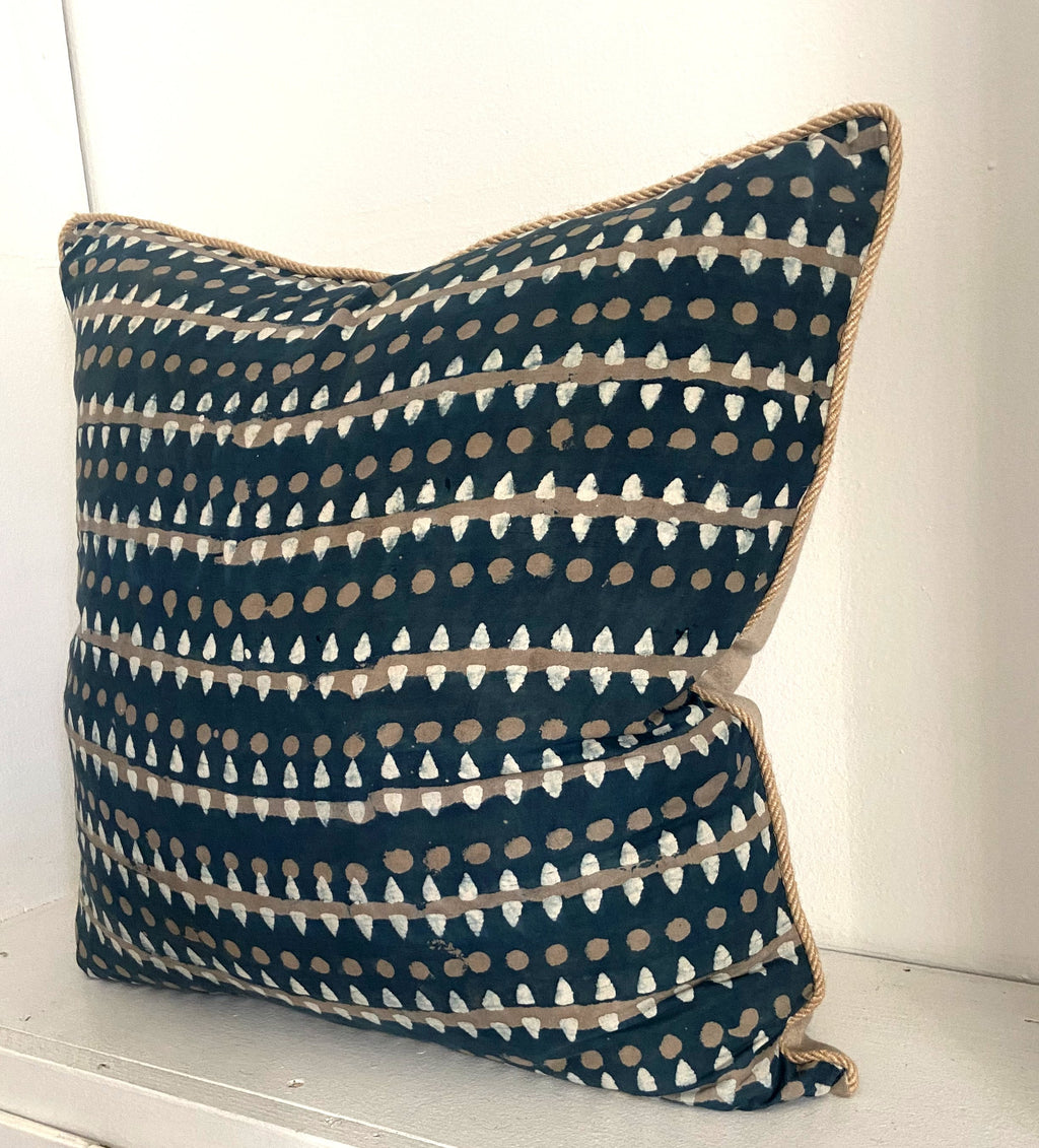 Indigo Blue Block Printed Tribal Pillow