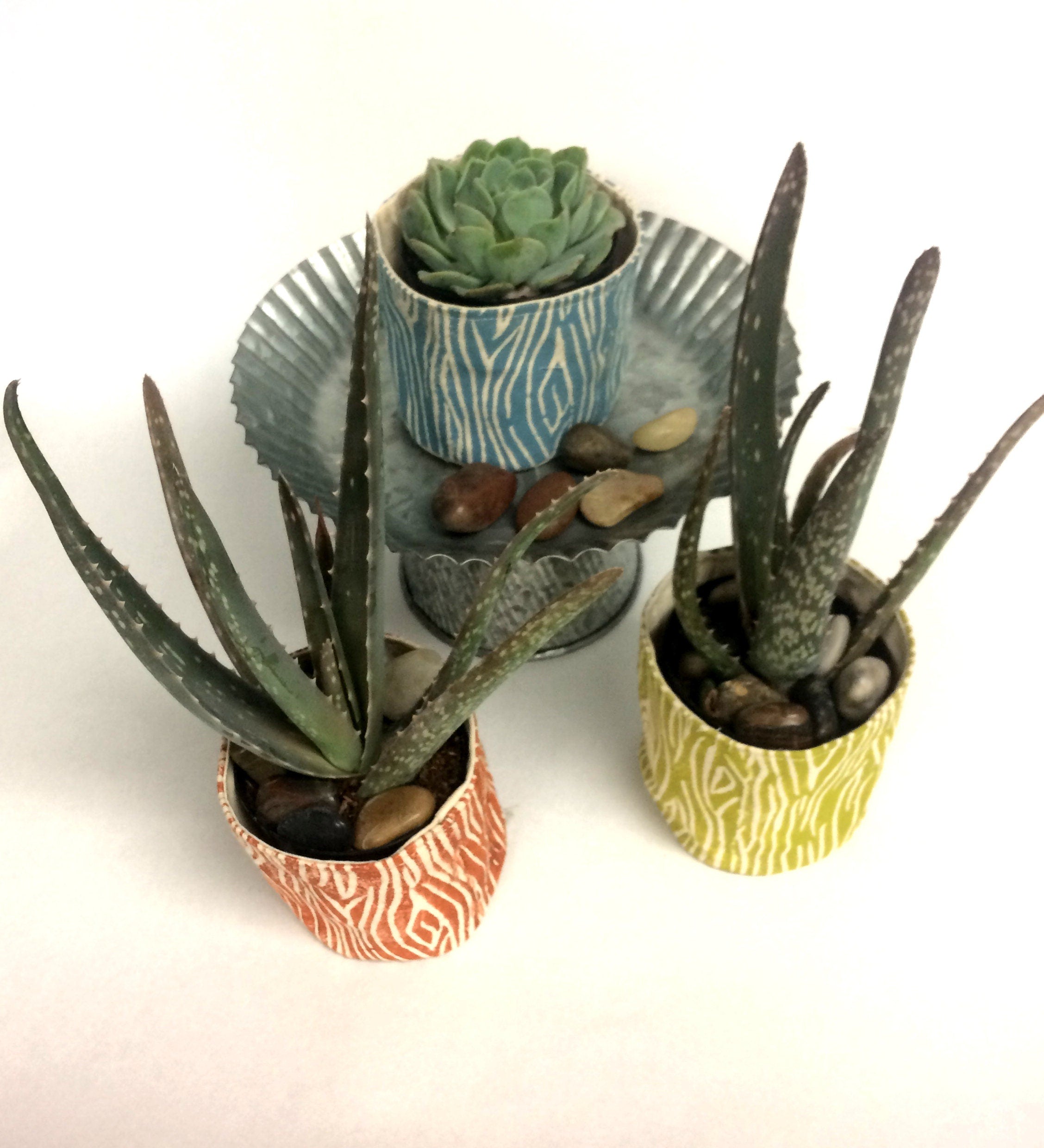 Wood Grain Print Fabric Plant Pot: Blockprinted Organic Cotton Sleeve
