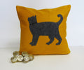 Felt Cat Pillow: Mustard Yellow & Gray Silhouette, Modern Decorative Pillow