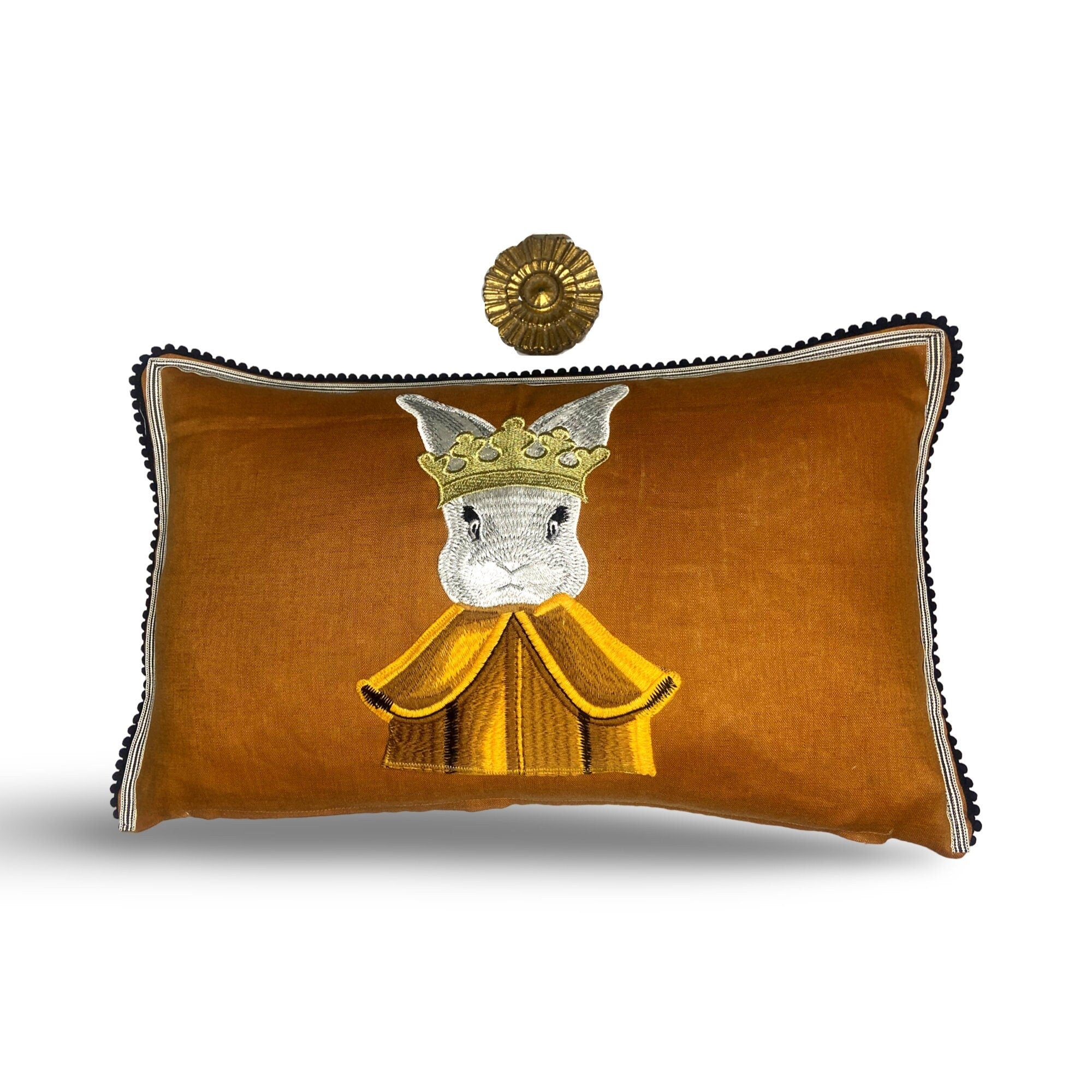 Rabbit Embroidery Pillow - Whimsical Regal Regency Royal Rabbit Pillow
