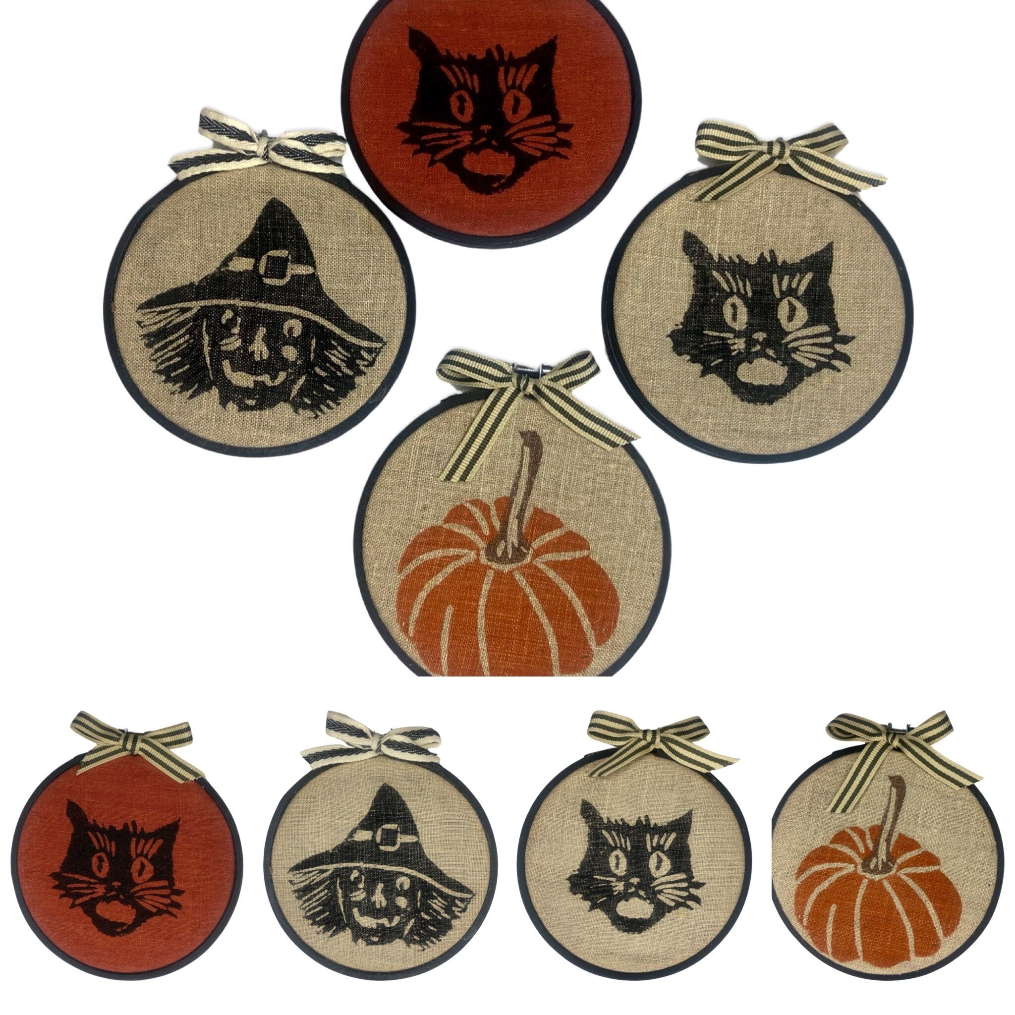Halloween Cat Witch Pumpkin Hoop Art / Halloween Decor