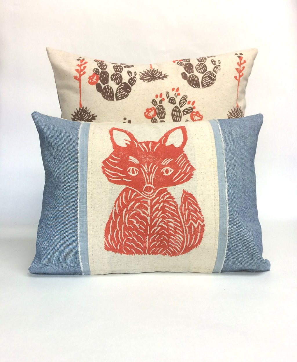 Hand Block Printed Cactus Pillow Cover: Desert Floral Design