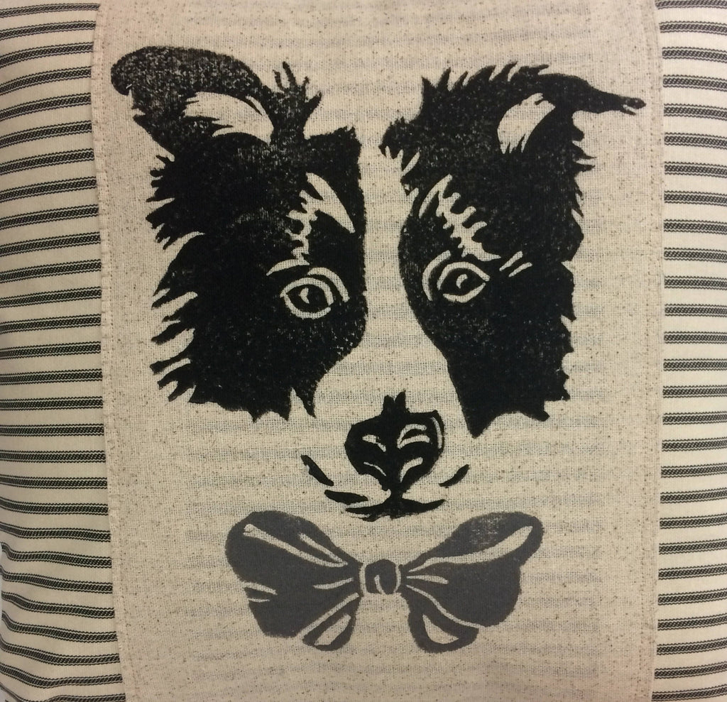 Border Collie Pillow Cover: Hand Block Print Dog Accent Pillow