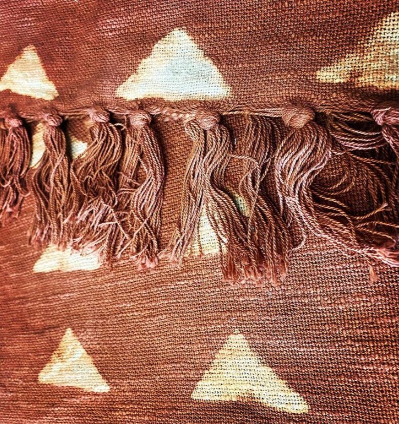 Authentic African Mudcloth Pillow: Rust Tassel Linen Cushion