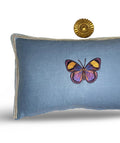 Butterfly Aqua Blue Green Embroidered  Linen Pillow - Embroidery Pillow