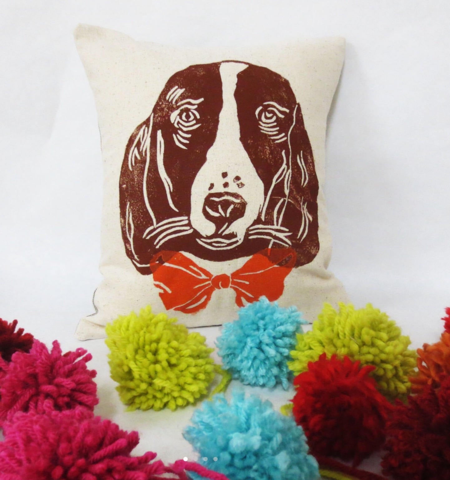 Dog Face Pillow: Hand-Printed Bow Tie Accent Pillow Cover