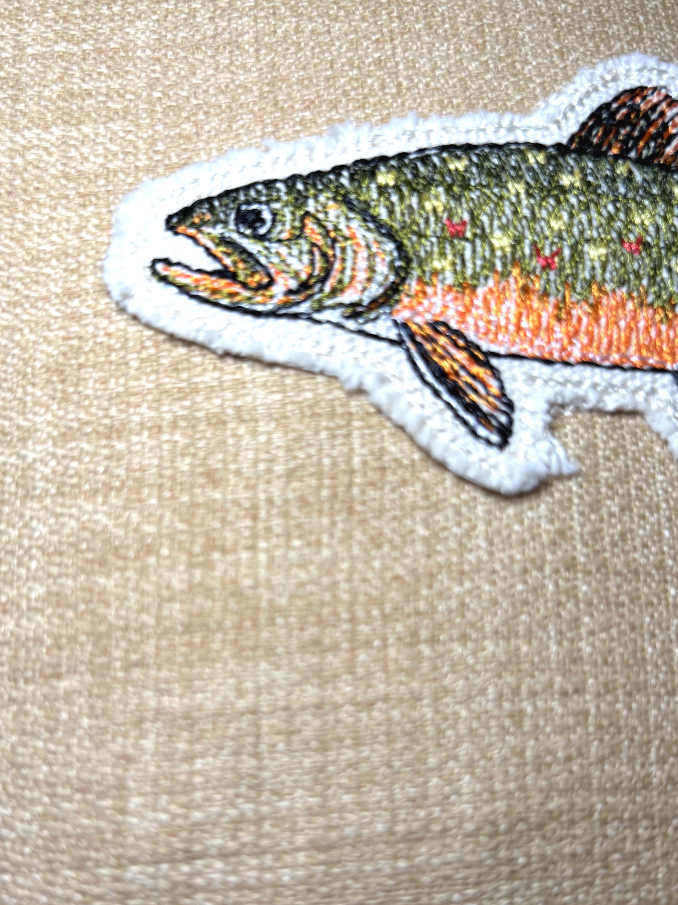 Natural Burlap like fish Embroidery Pillow: Fish Decorative Cushion