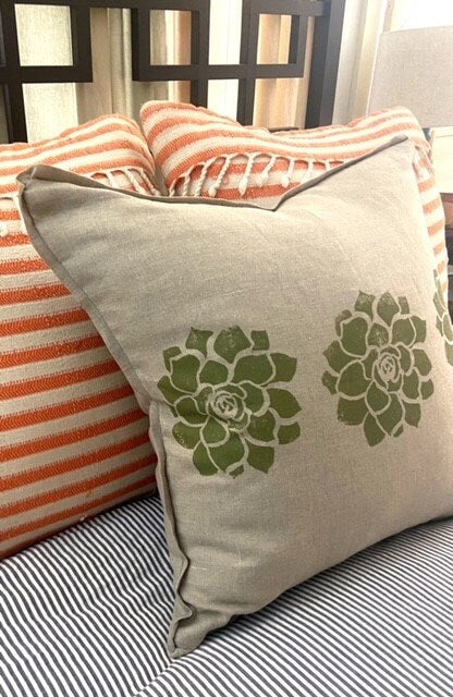 Succulent Cactus Print Linen Pillow