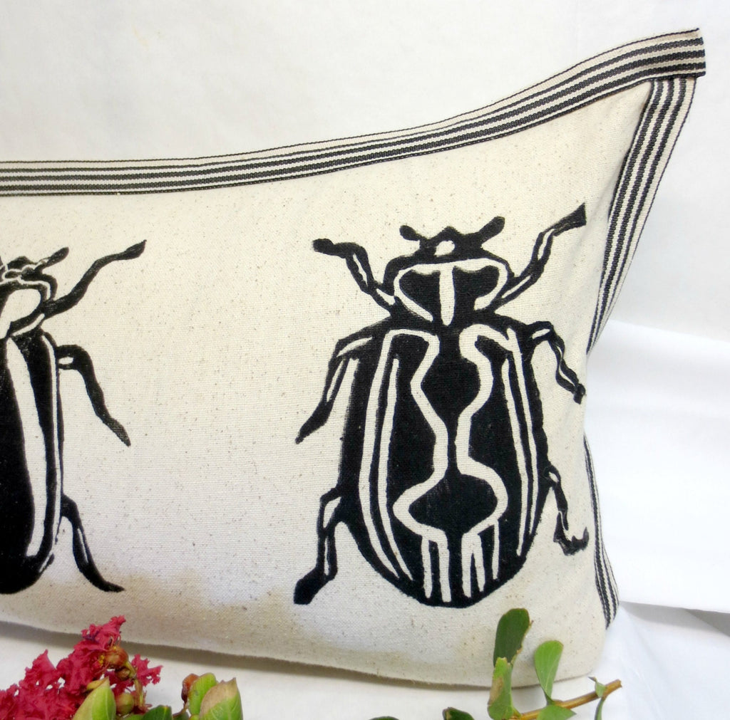 Insect Print Kidney Pillow: Hand Block Printed Decorative Pillow