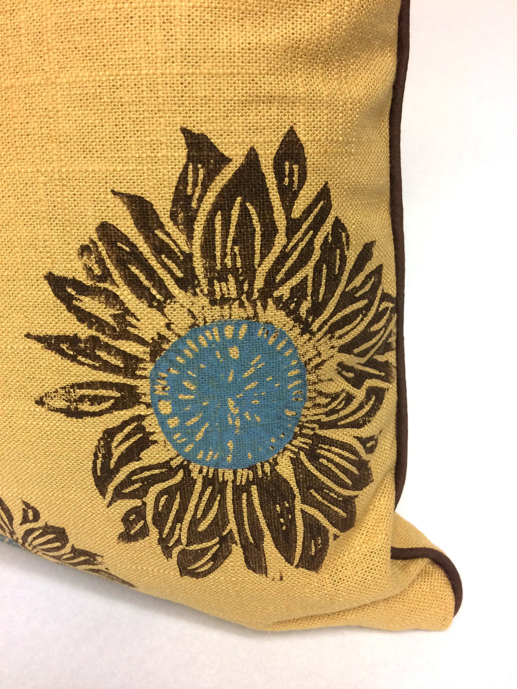 Hand Printed Sunflower Linen Pillow: Floral Home Decor