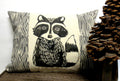 Raccoon Pillow: Hand Carved Block Print, Woodland Nursery Decor