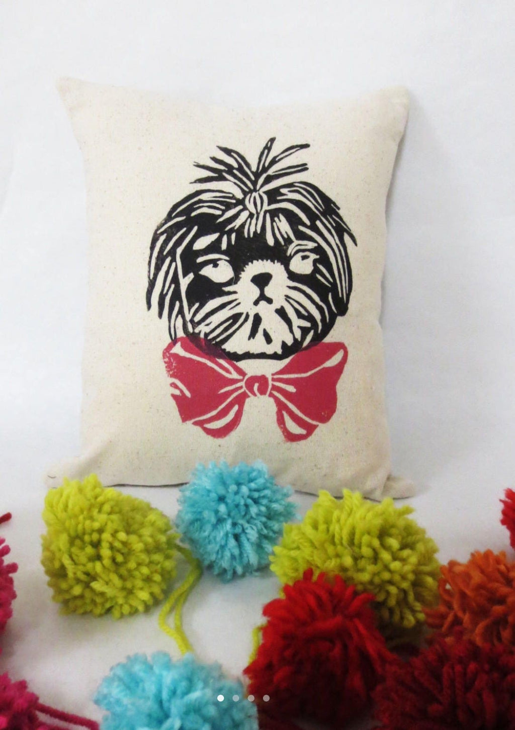 Dog Face Pillow: Hand-Printed Bow Tie Accent Pillow Cover