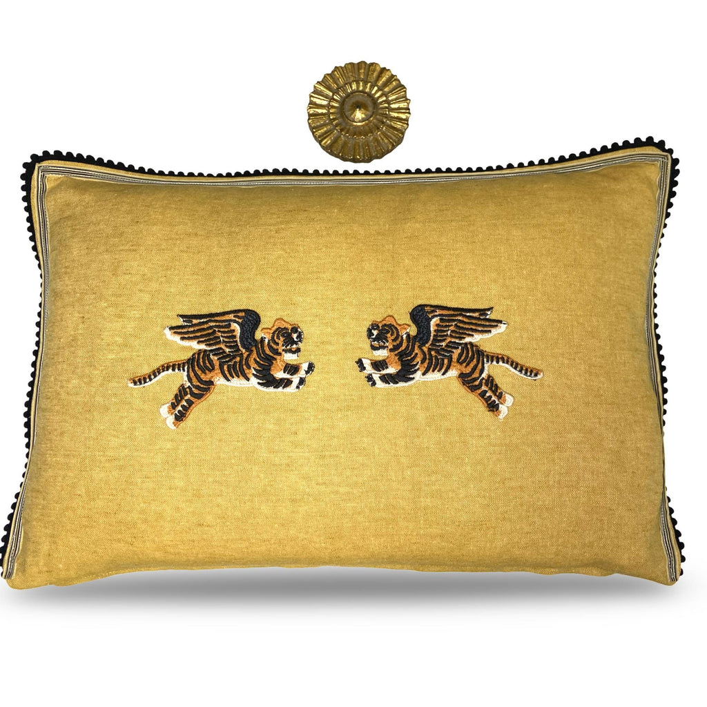 Tiger Embroidery Linen Pillow