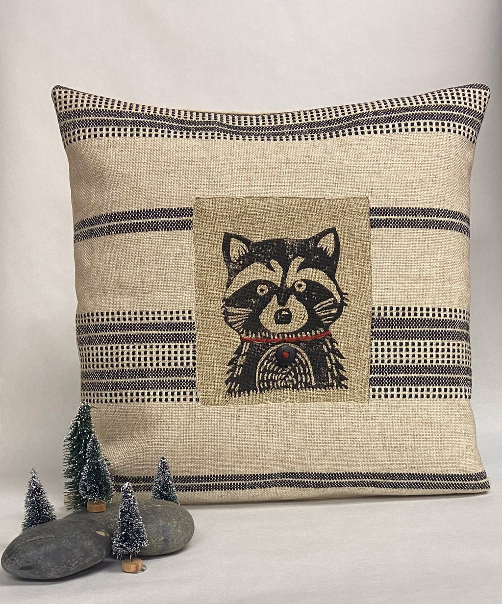 Hand Block Printed Animal Pillow: Rustic Winter Cabin Decor