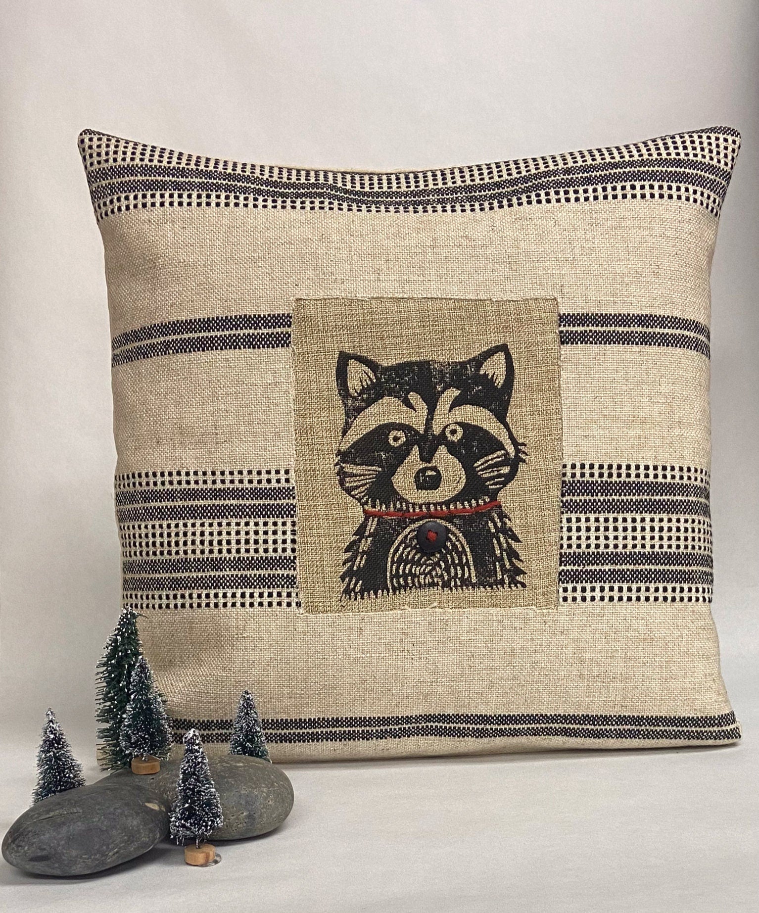 Hand Block Printed Animal Pillow: Rustic Winter Cabin Decor