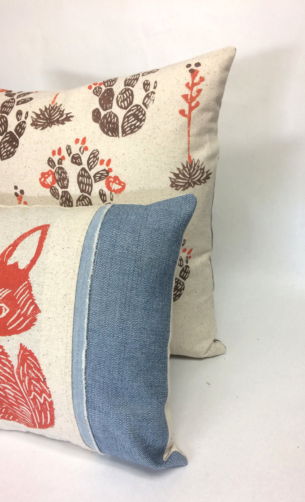 Hand Block Printed Cactus Pillow Cover: Desert Floral Design