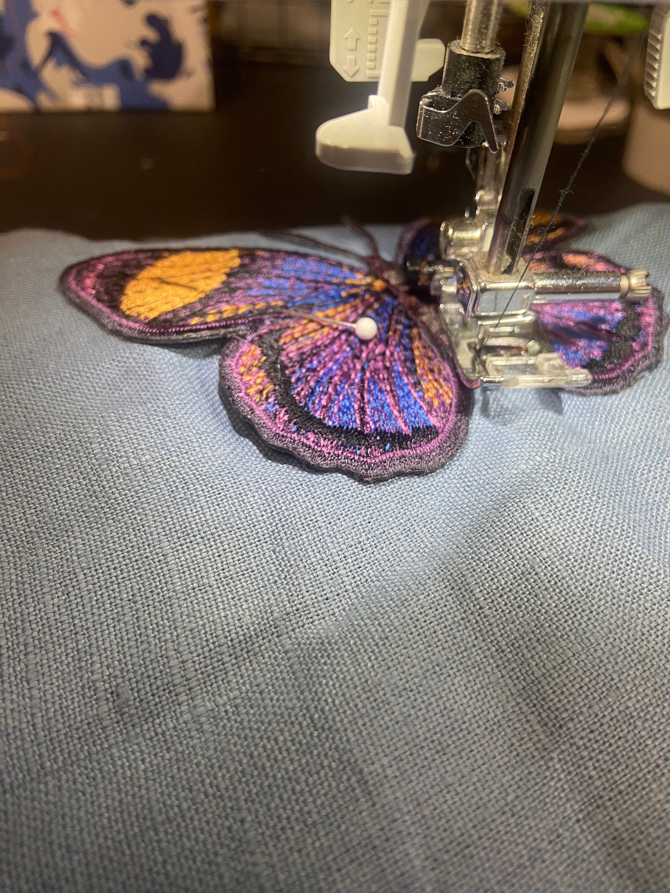 Butterfly Aqua Blue Green Embroidered  Linen Pillow - Embroidery Pillow