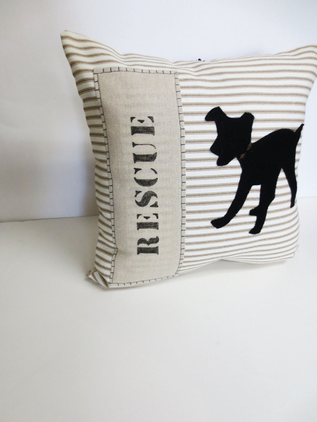 Rescue Dog Pillow: Stripe & Felt Applique, Eco-Friendly Gift