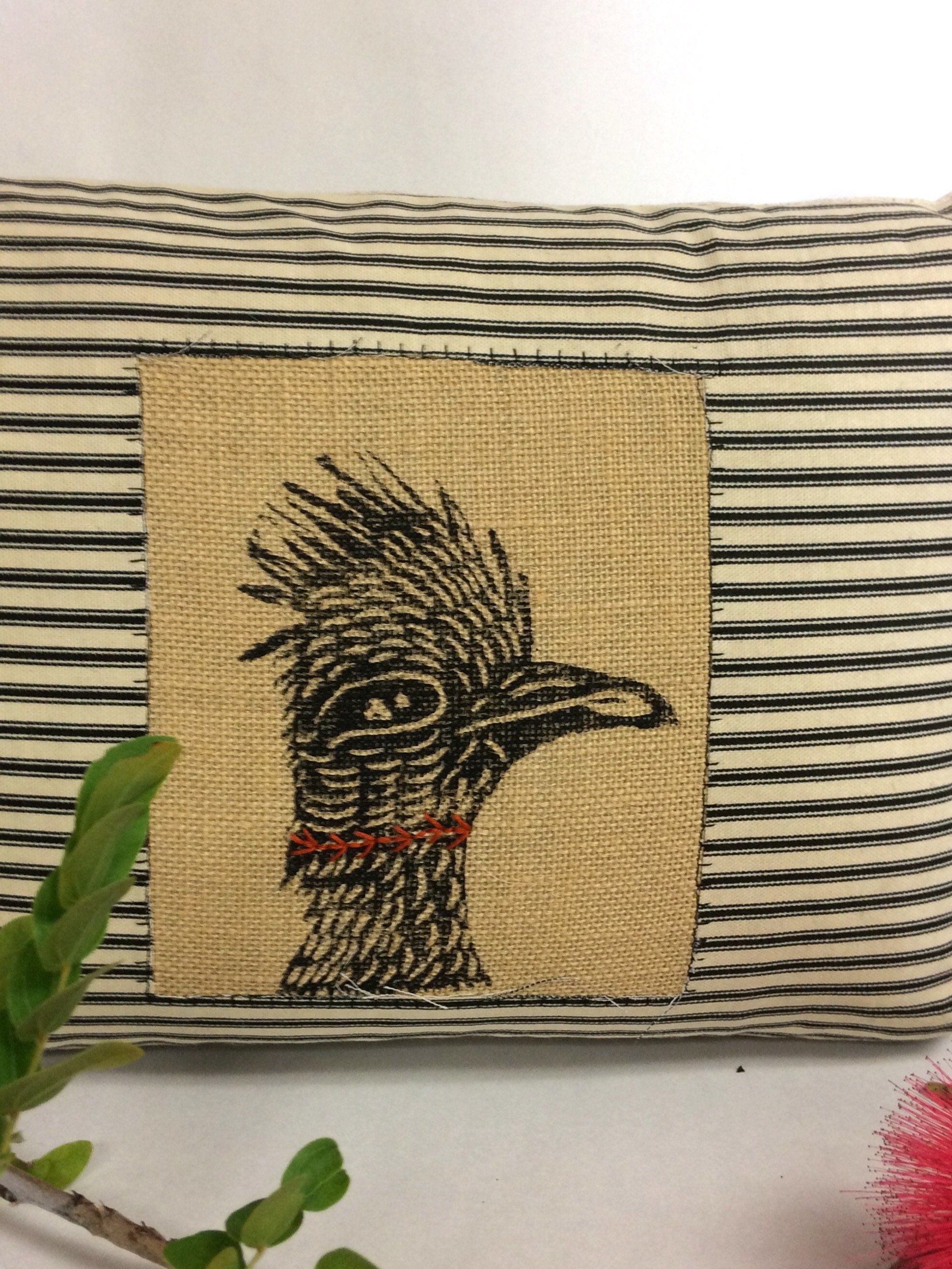 Hand Printed Roadrunner Pillow: Desert Landscape Decorative Pillow