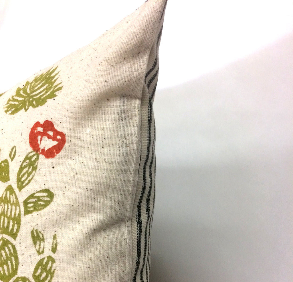 Hand Block Printed Fox Pillow: Desert Cactus Print, Beige Cotton