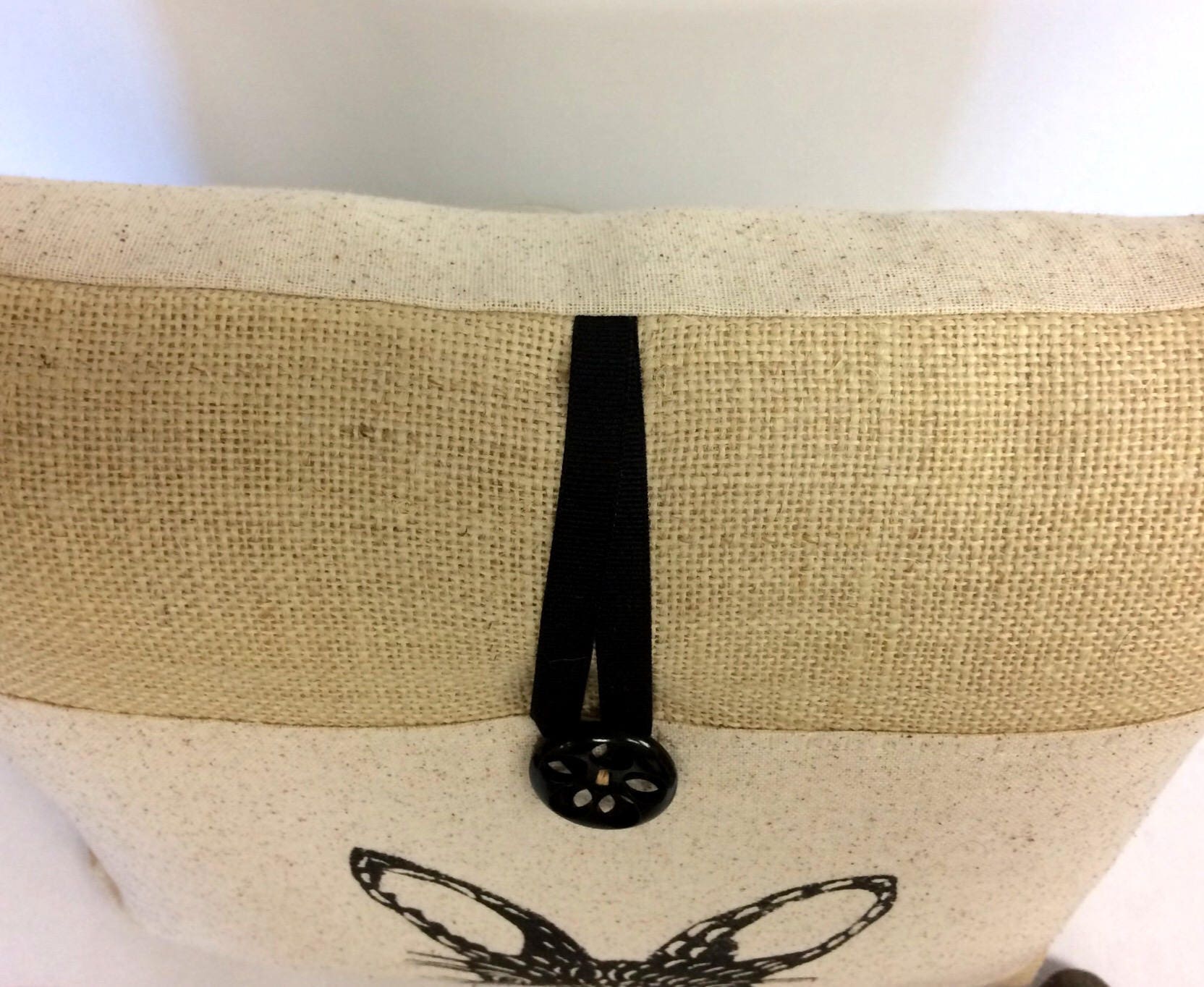 Bunny Rabbit Pillow Cover: Poly Burlap Block Print Nursery Decor