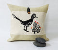 Roadrunner Pillow: Hand Block Printed Burlap Desert Bird Pillow