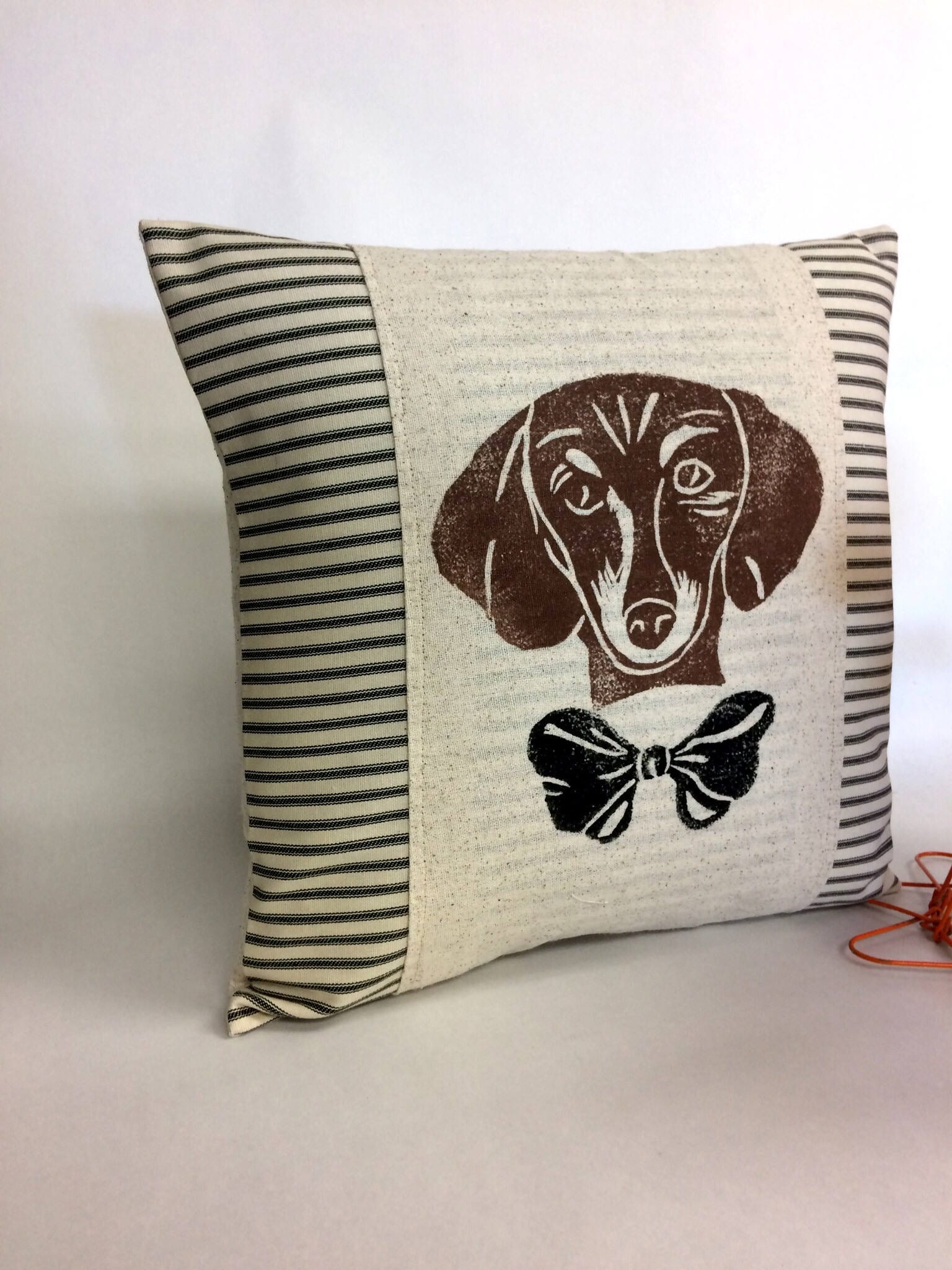 Hand Block Print Dachshund Pillow: Dog Accent Pillow