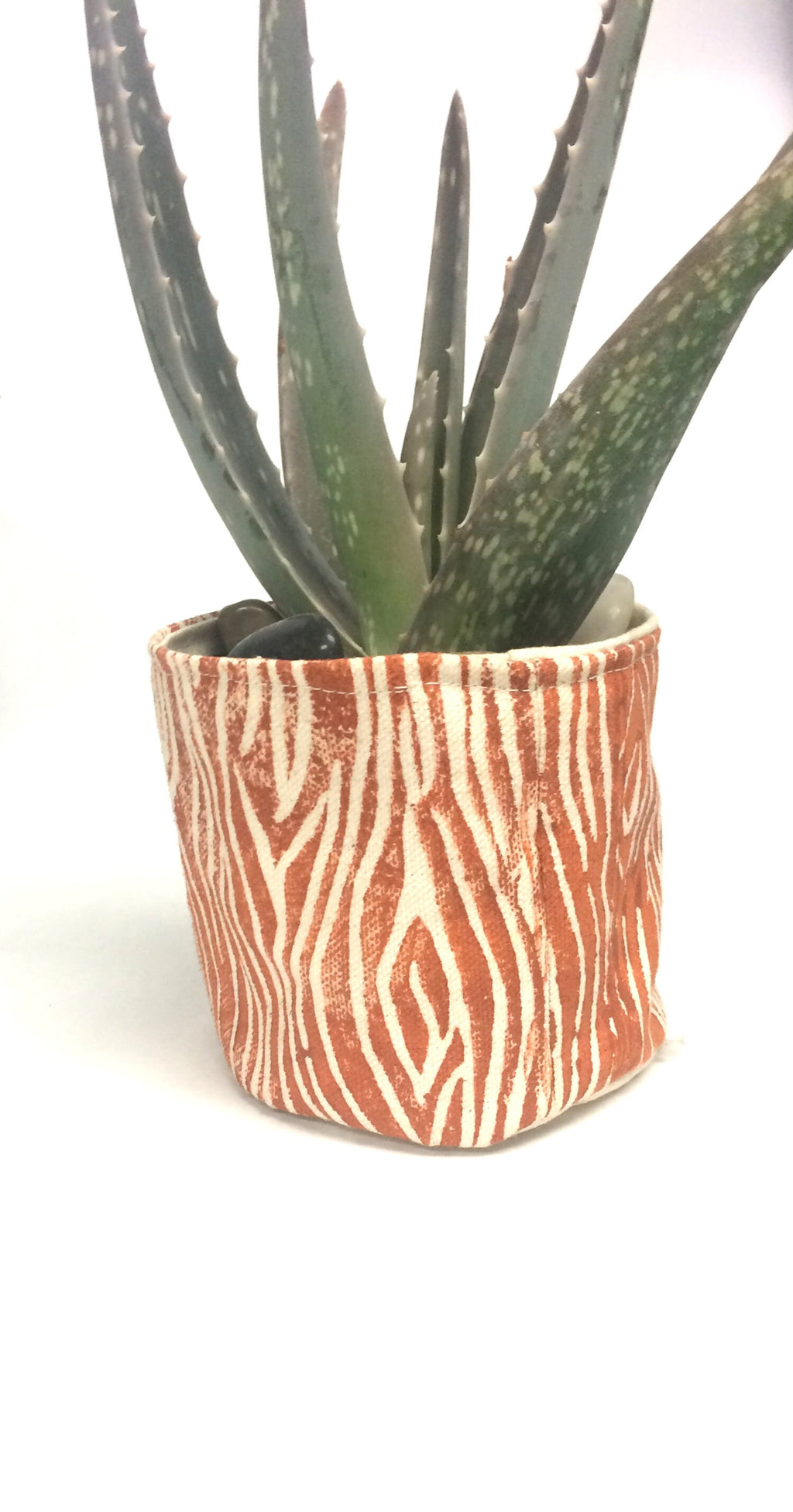 Wood Grain Print Fabric Plant Pot: Blockprinted Organic Cotton Sleeve