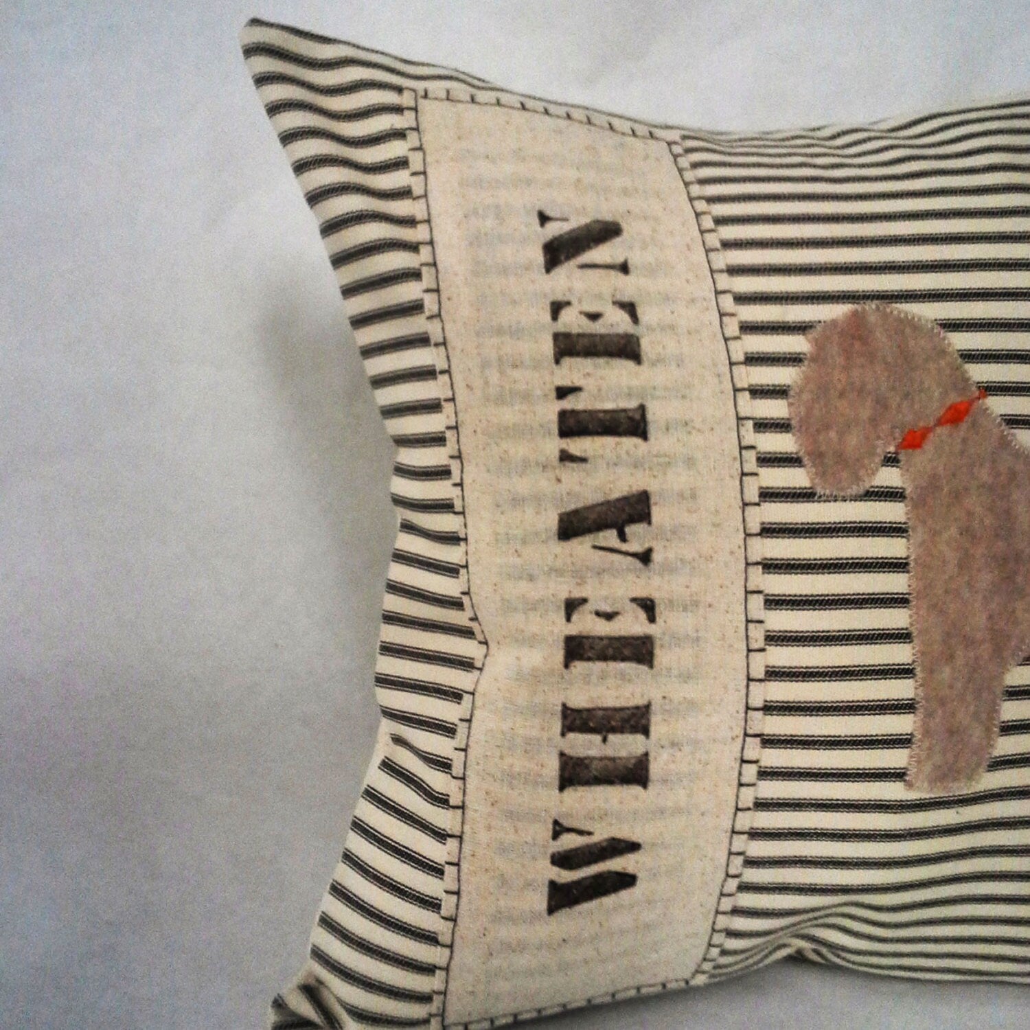 Wheaten Terrier Pillow: Ticking Stripe Dog Silhouette, Custom Name Available
