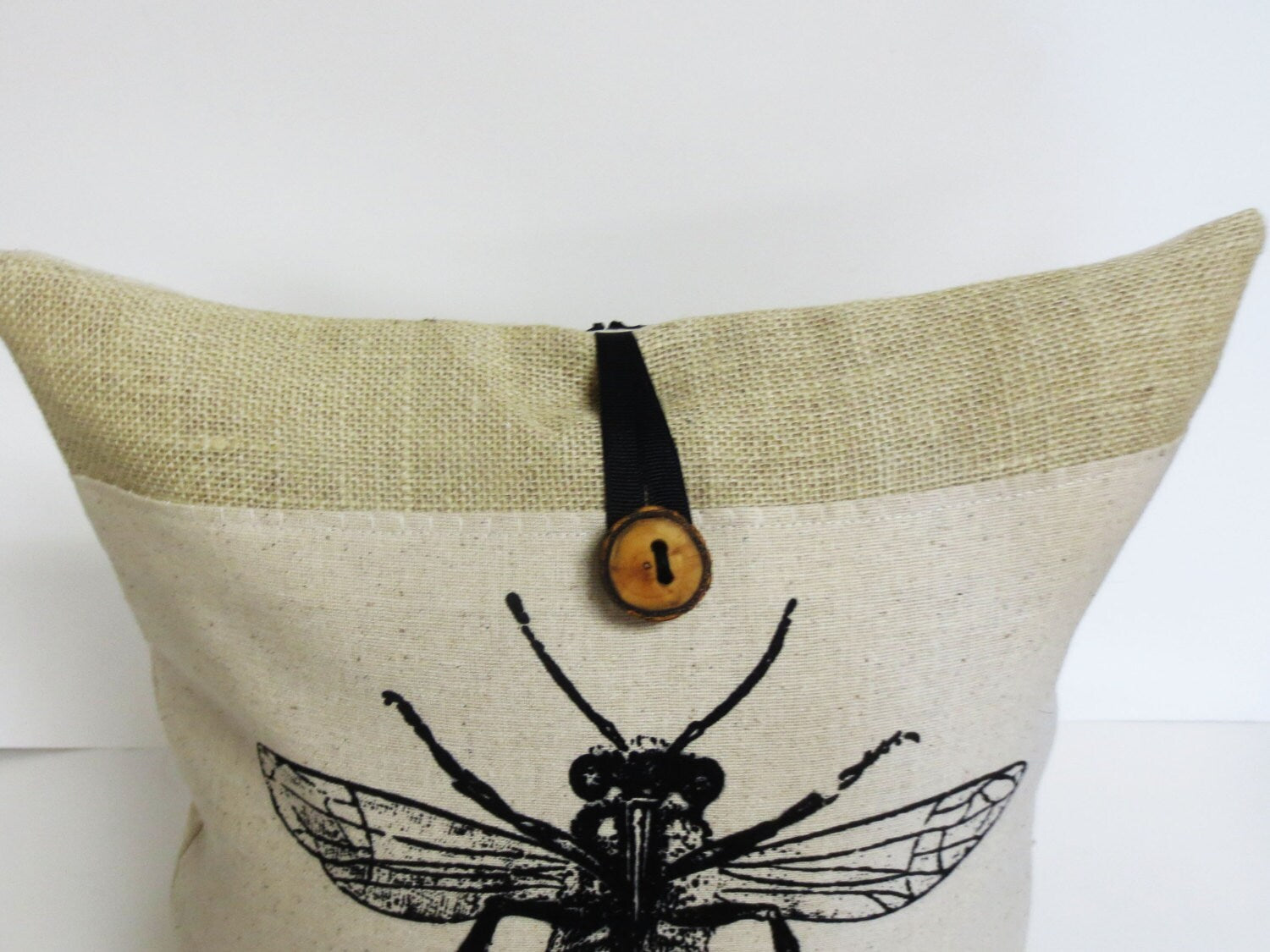 Bee Insect Screen Print Pillow - Poly Burlap Pillow - Decorative Accent Cushion Cover