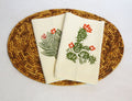 Hand Printed Cactus Napkins: Ivory Cotton Desert Table Linens, Set of 4