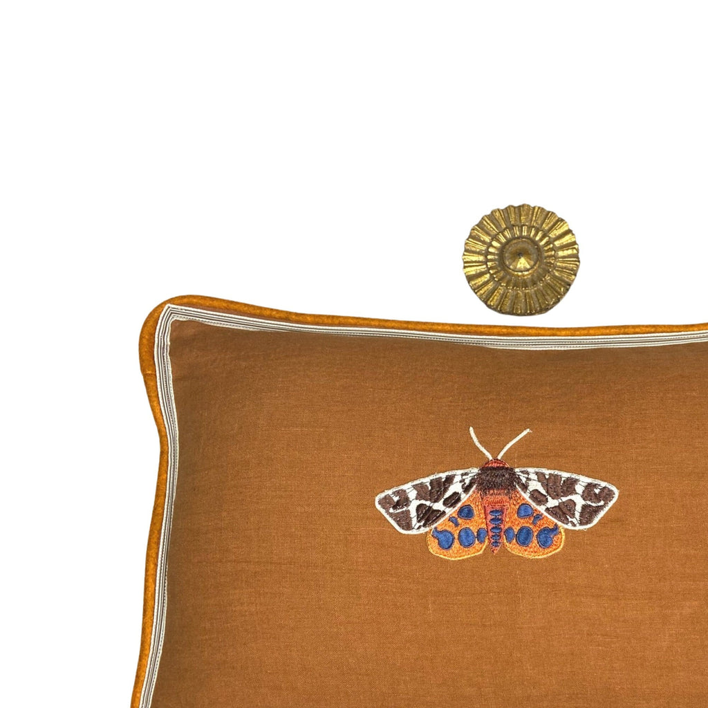 Butterfly Brown Embroidered  Linen Pillow - Embroidery Pillow