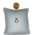 Blue Linen Beetle Embroidery Pillow: Insect Decorative Cushion