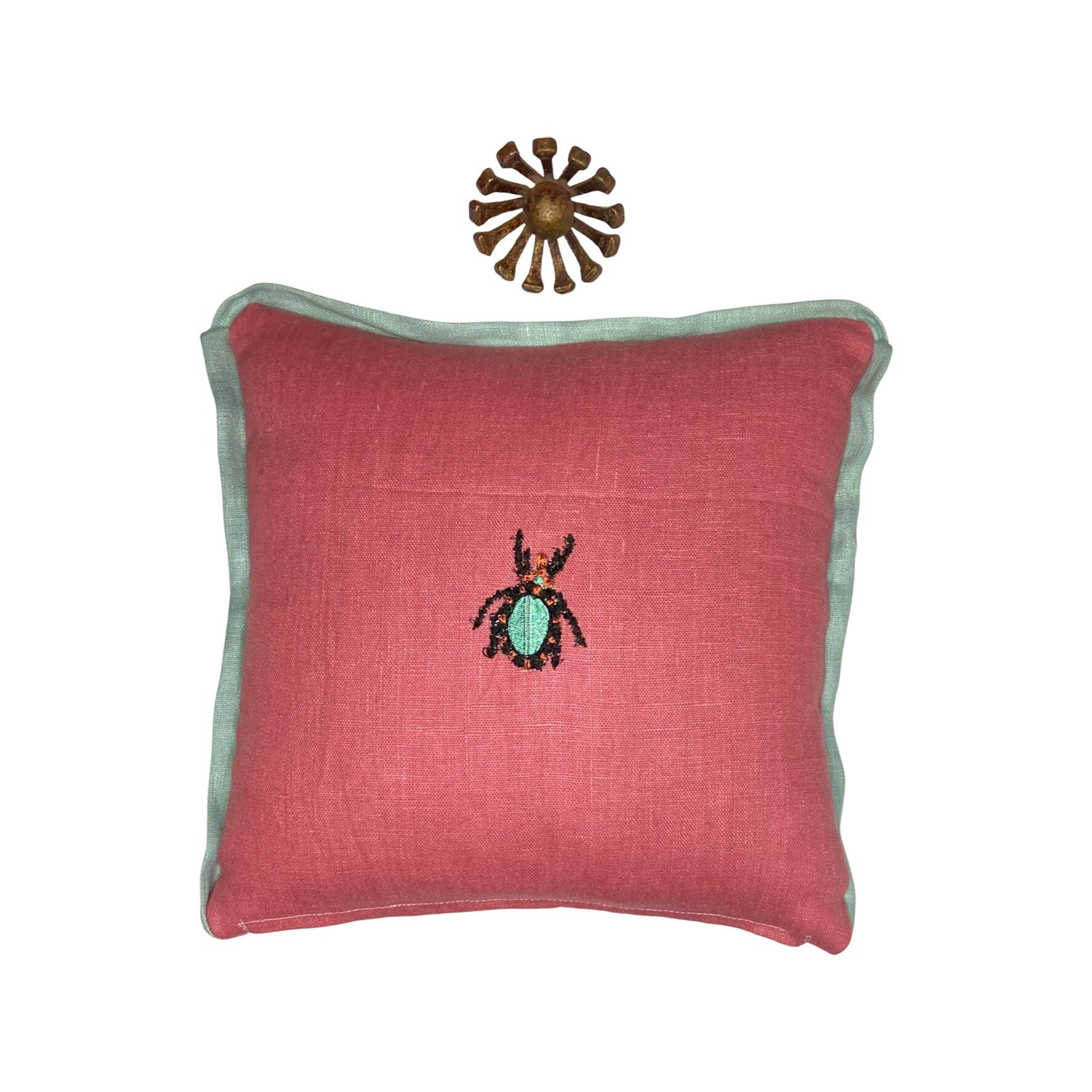 Small Embroidery Linen Pillow - Bird or Bee Decorative Pillow