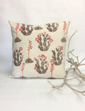 Hand Block Printed Cactus Pillow Cover: Desert Floral Design