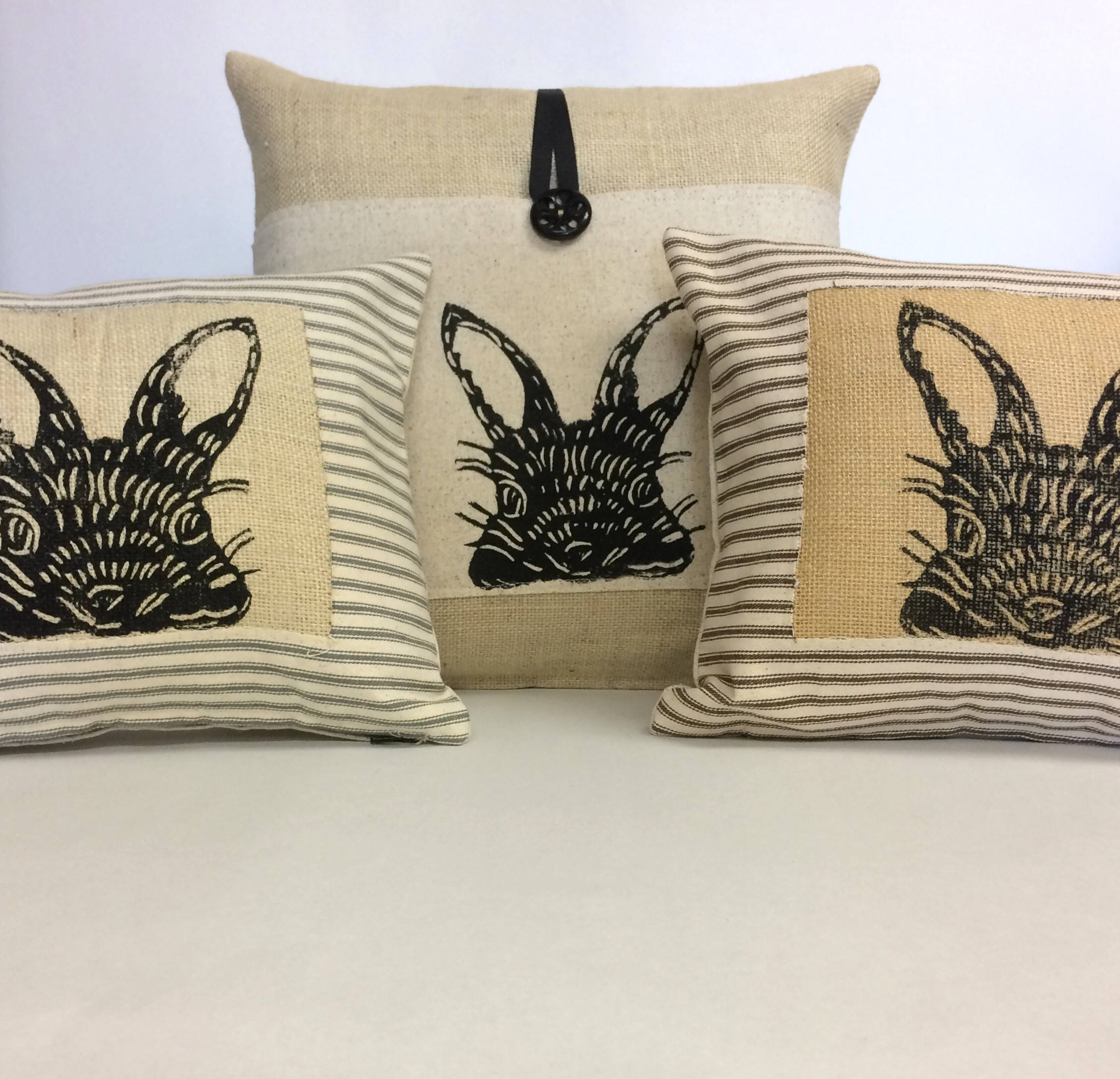 Bunny Rabbit Pillow Cover: Poly Burlap Block Print Nursery Decor