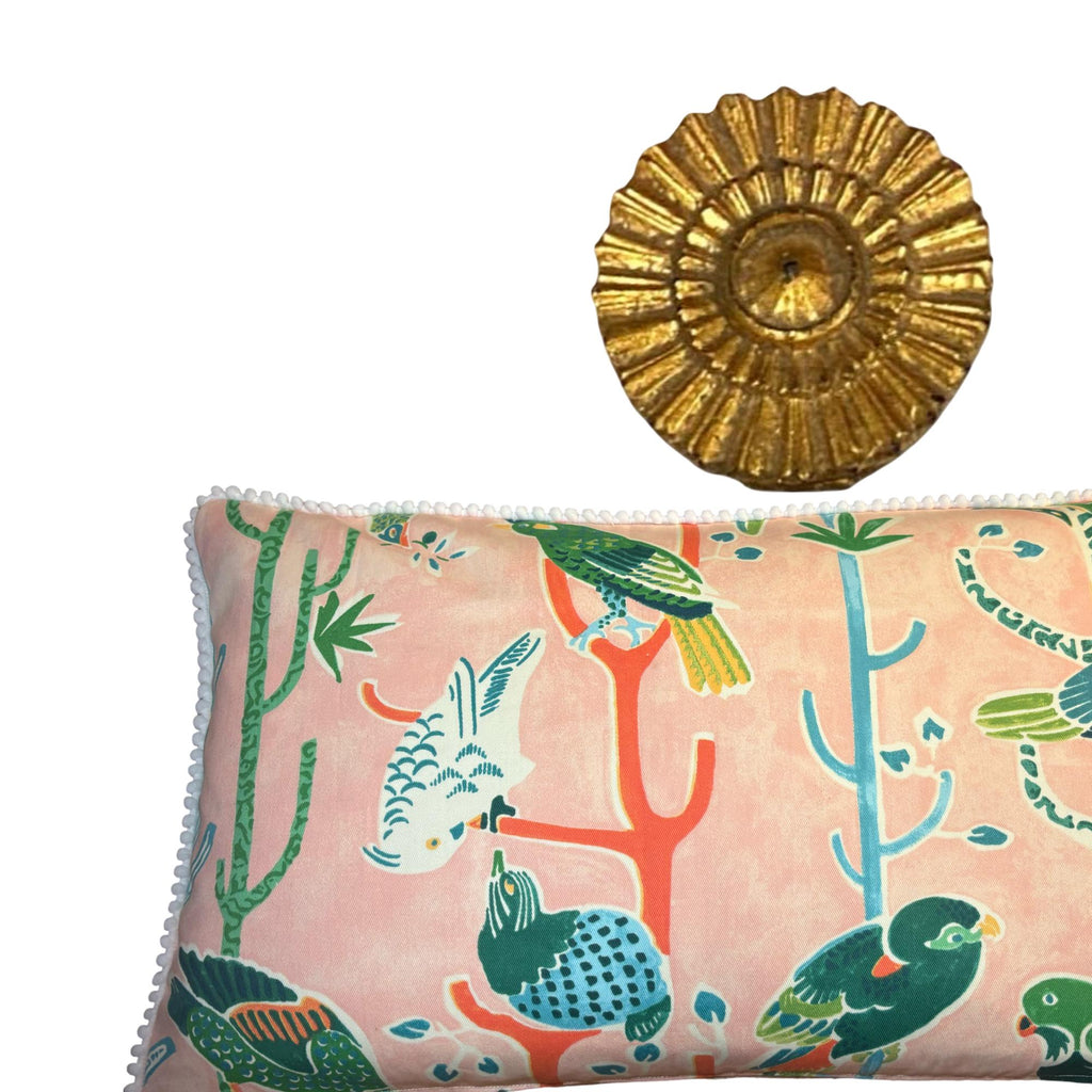 Pink Tropical Bird Pillow - Miami Themed Pillow - Mid Century Pillow