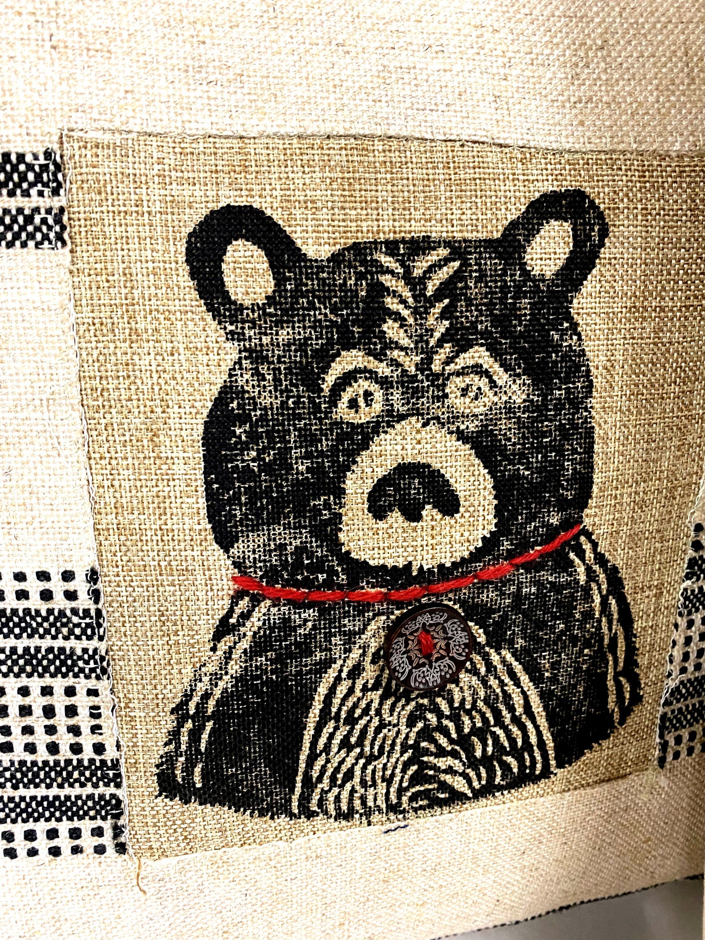 Hand Block Printed Animal Pillow: Rustic Winter Cabin Decor