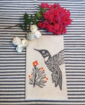 Hummingbird Tea Towel: Taupe Flax Cotton Hand Block Print