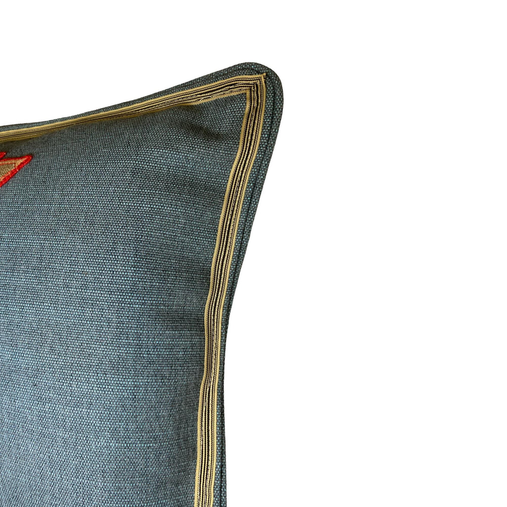 Rabbit Embroidery Pillow: Whimsical Teal Blue Fabric