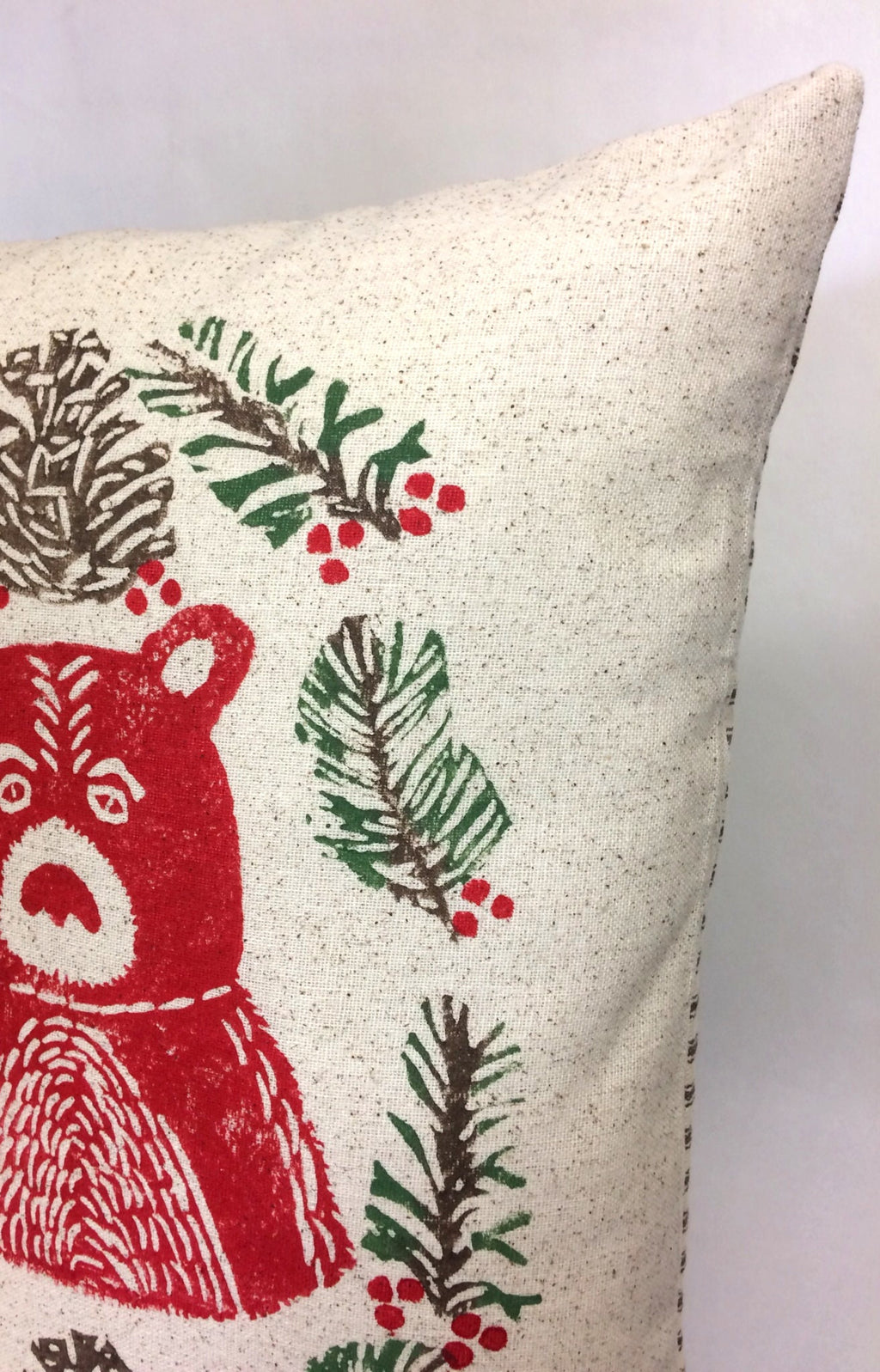 Christmas Moose or Bear Pillow: Hand Printed Woodland Decoration