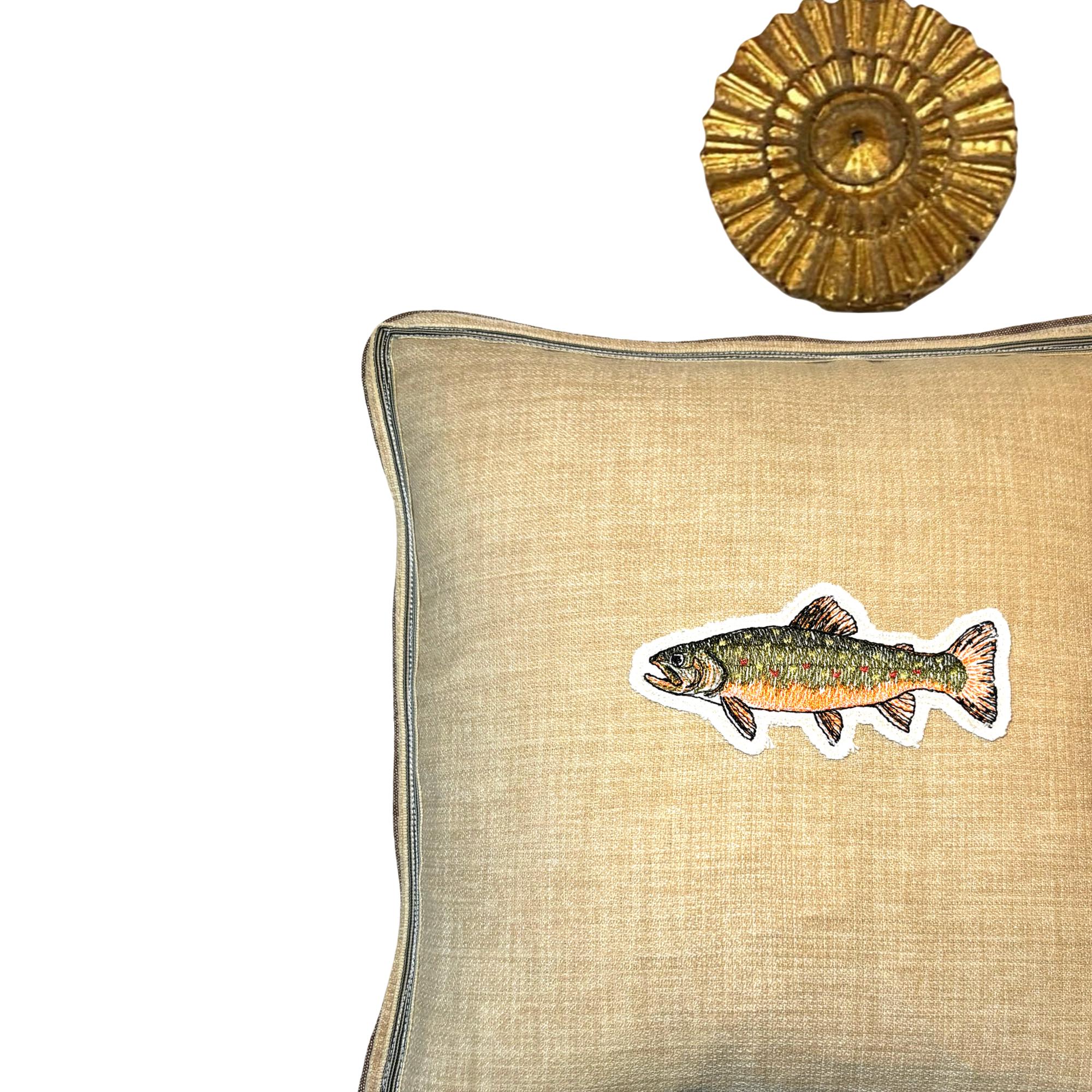 Natural Burlap like fish Embroidery Pillow: Fish Decorative Cushion
