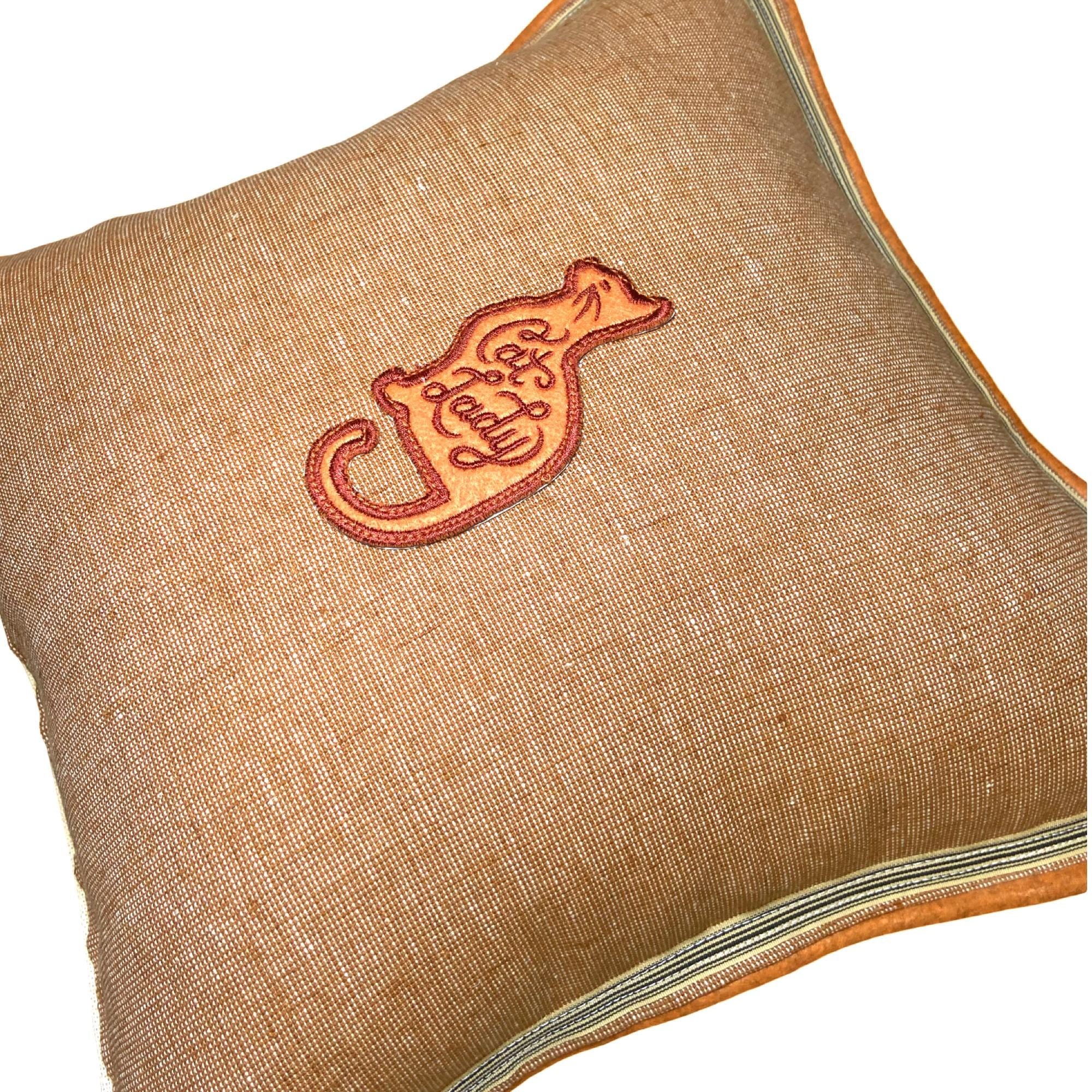 Embroidered Cat Silhouette Linen Pillow - Decorative Throw Pillow