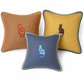 Embroidered Cat Silhouette Linen Pillow - Decorative Throw Pillow