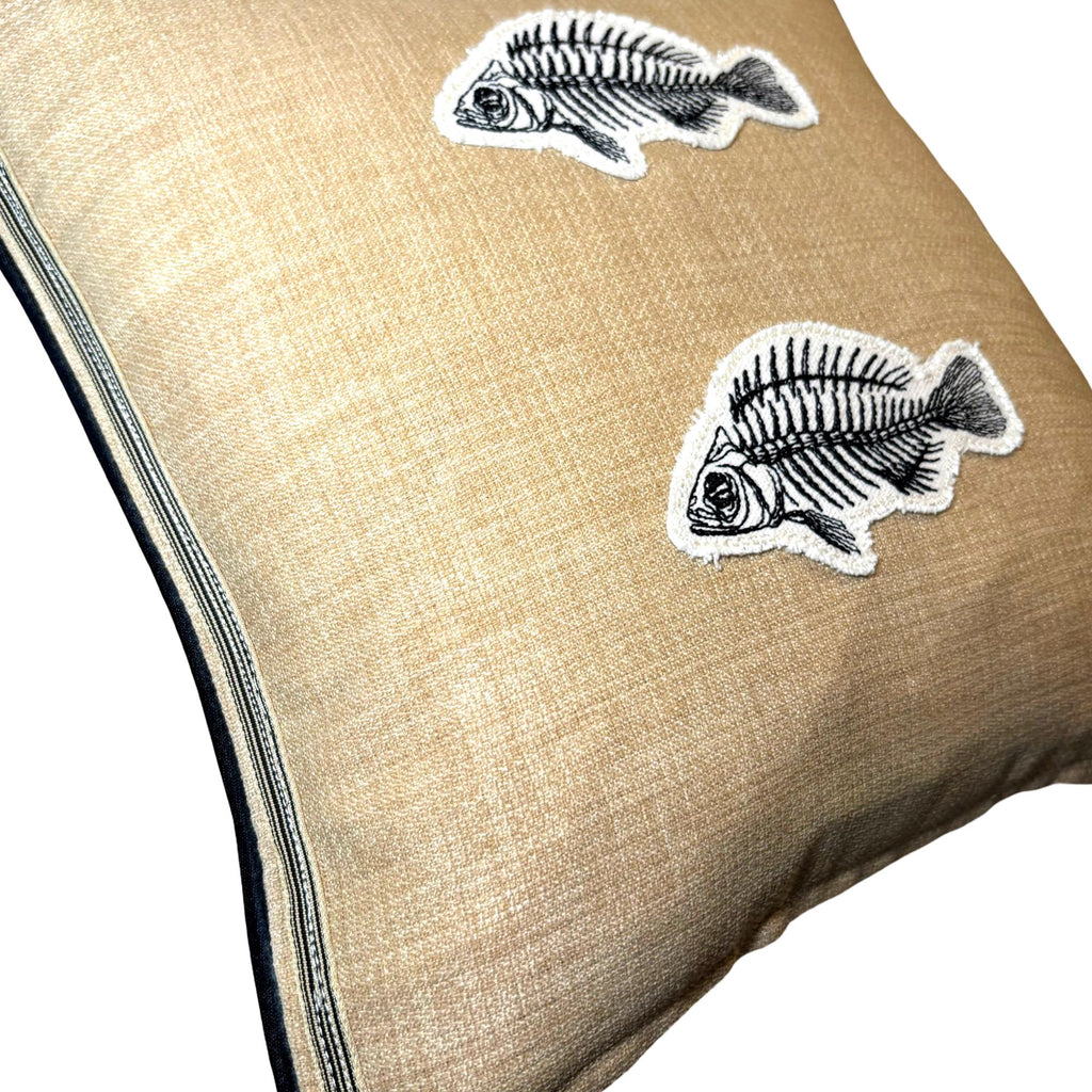 Natural Burlap like fish bone Embroidery Pillow: Fish Decorative Cushion