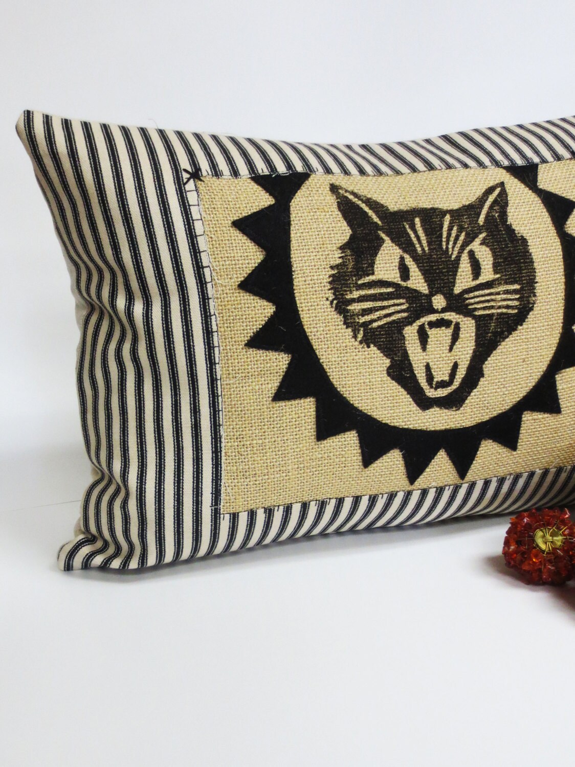 Halloween Kitty Cat Burlap Lumbar Pillow - Gothic Decor