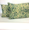 Bohemian Lumbar Pillow: Vintage Hand-Printed Linen, Teal Blue Green