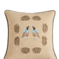 Embroidered Blue Quail Bird Linen Pillow – Desert Cactus Print Trim
