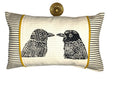 Ticking Stripe Kidney Pillow: Bird Block Print, Cord Trim Accent