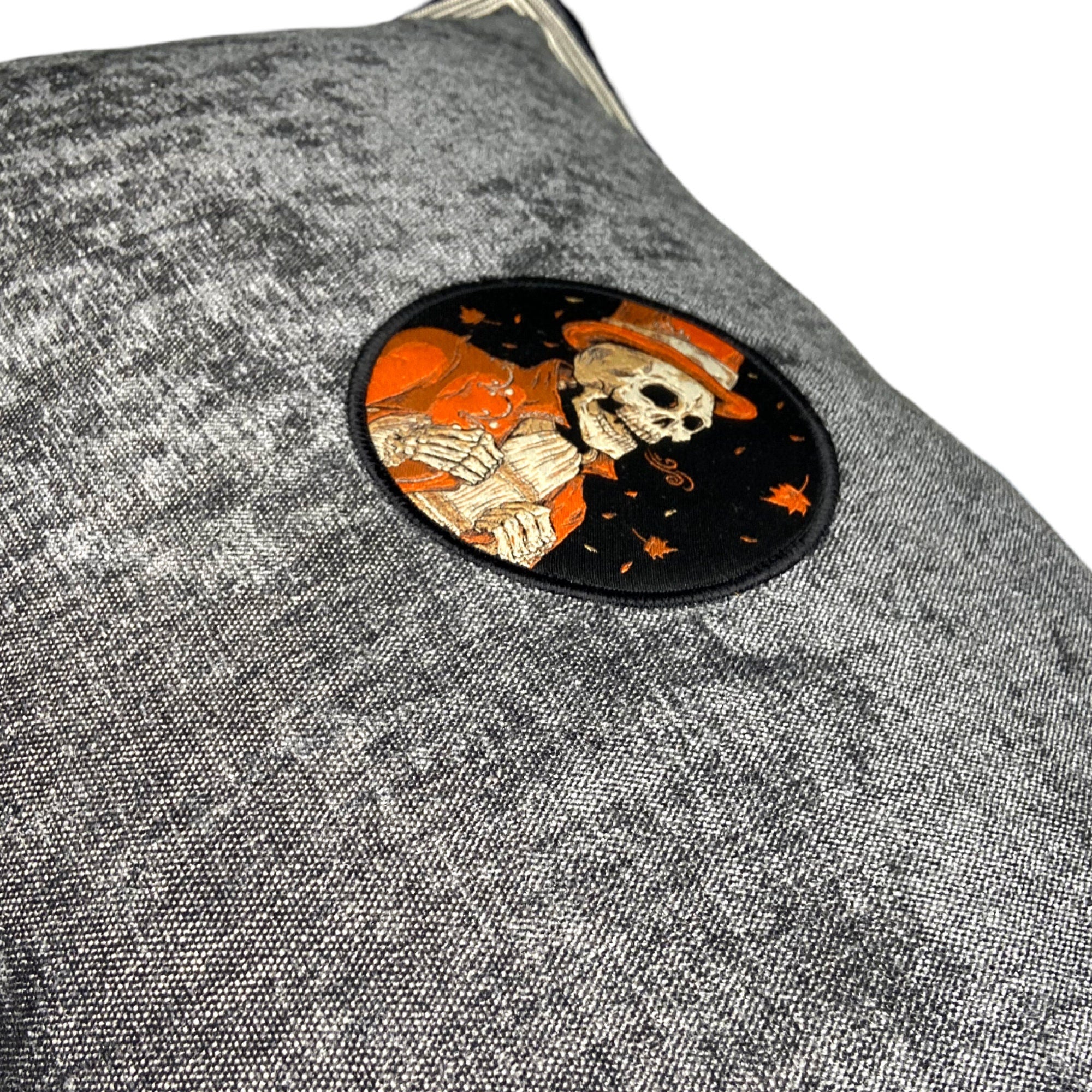 Halloween Chenille Lumbar Pillow: Steampunk Skeleton Skull Embroidery